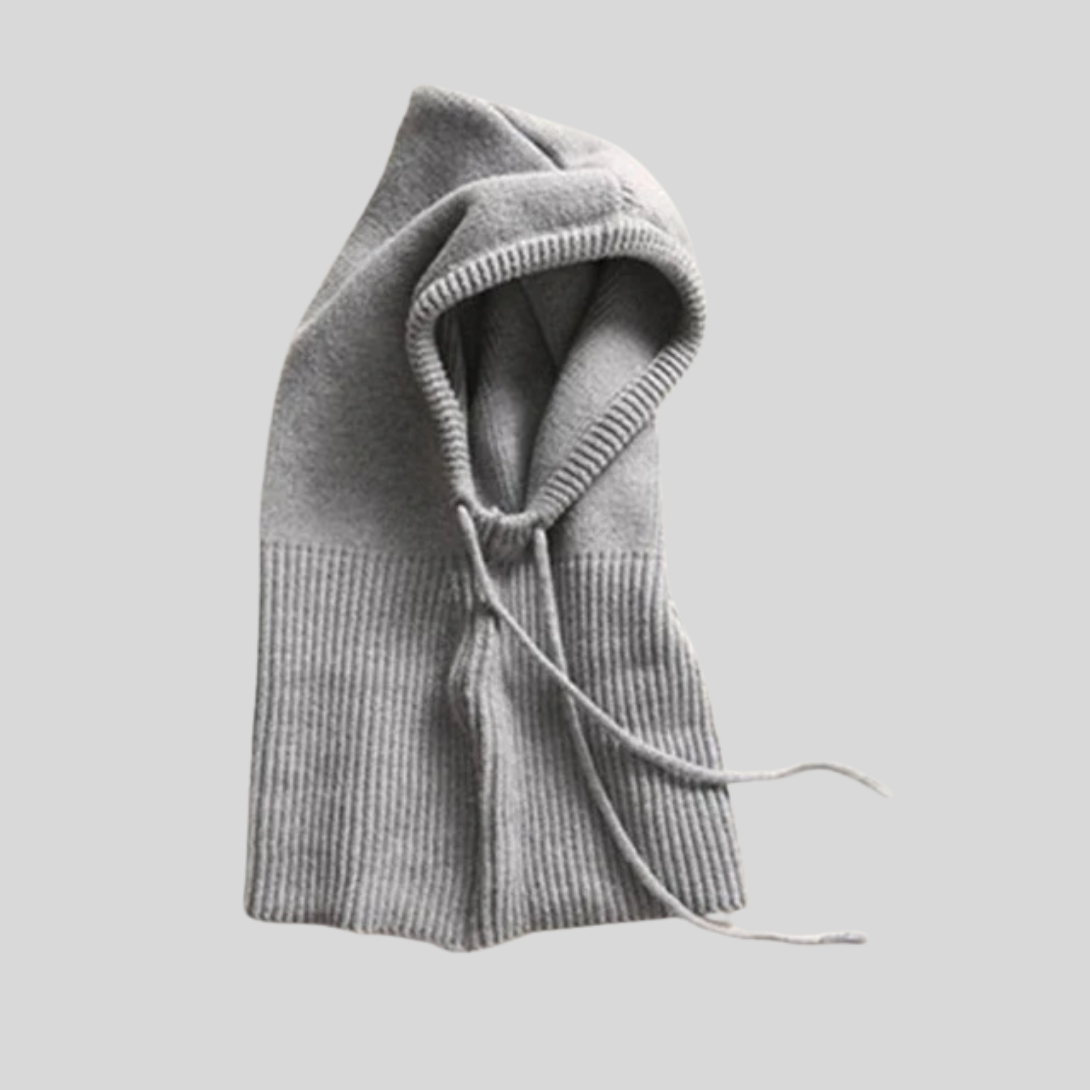 Knitted winter neck warmer with hood