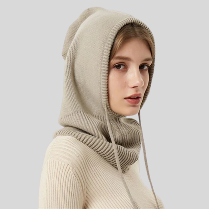 Knitted winter neck warmer with hood