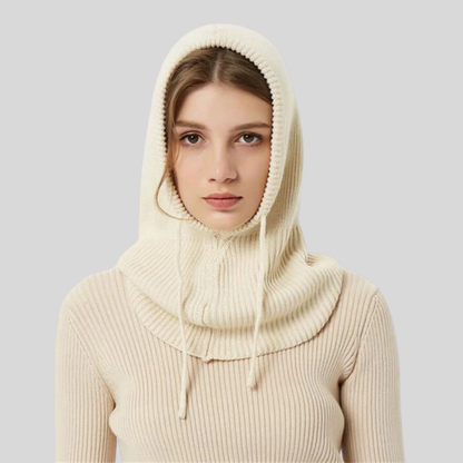 Knitted winter neck warmer with hood