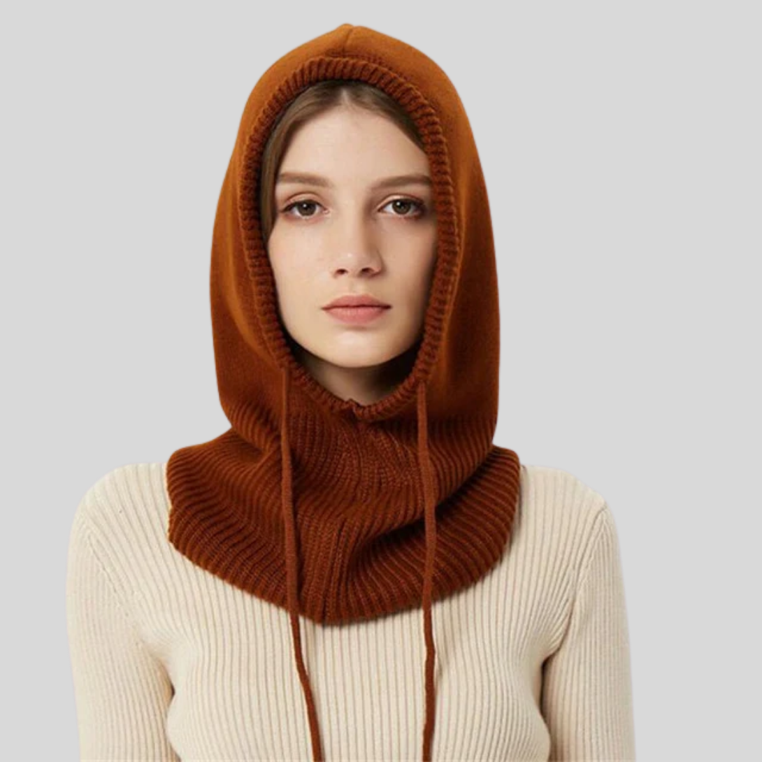 Knitted winter neck warmer with hood