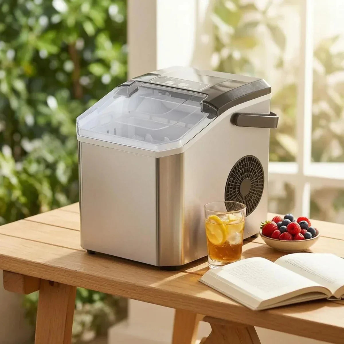Máquina de acero inoxidable para hacer cubitos de hielo con tapa transparente para cubitos frescos