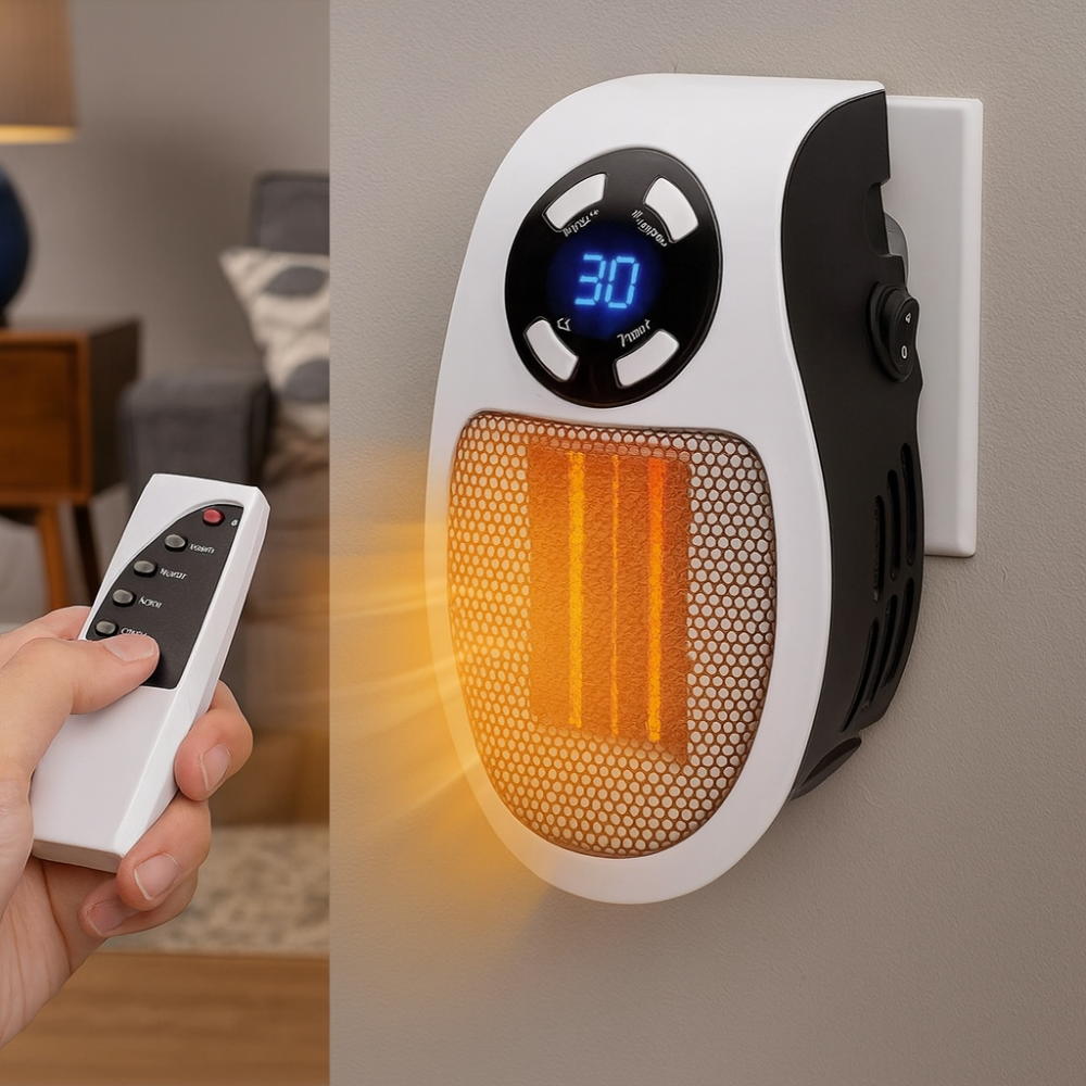 Stufa elettrica da parete compatta con telecomando – efficiente dal punto di vista energetico e confortevole