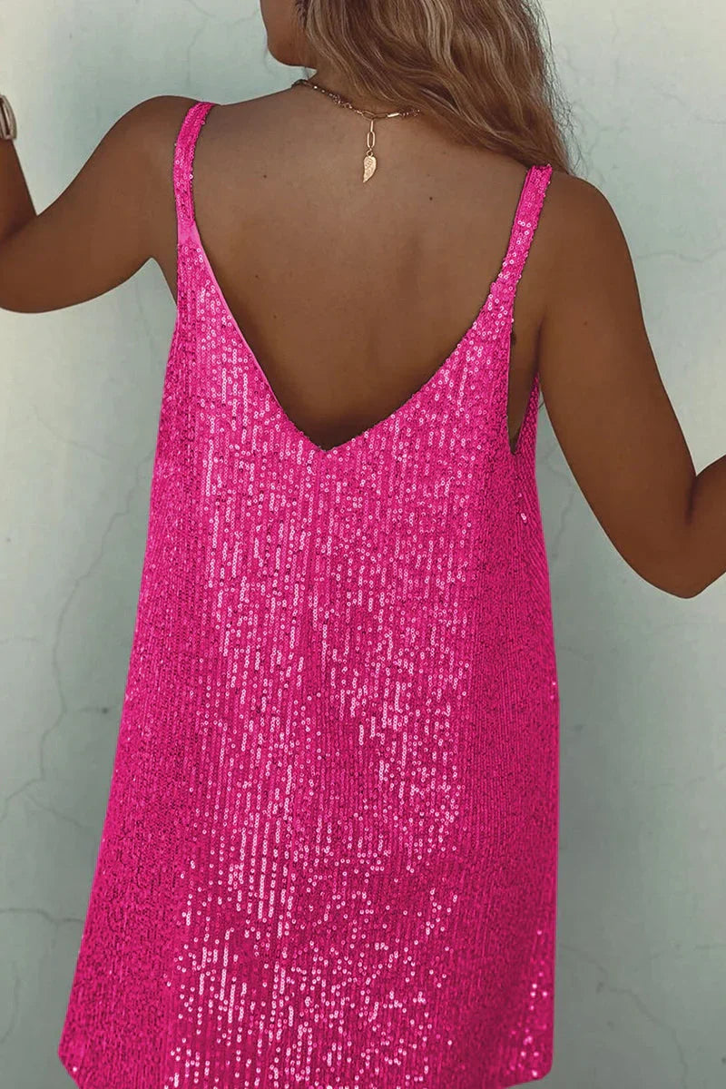 Ladies Glamorous Sequin Mini Dress with Spaghetti Straps