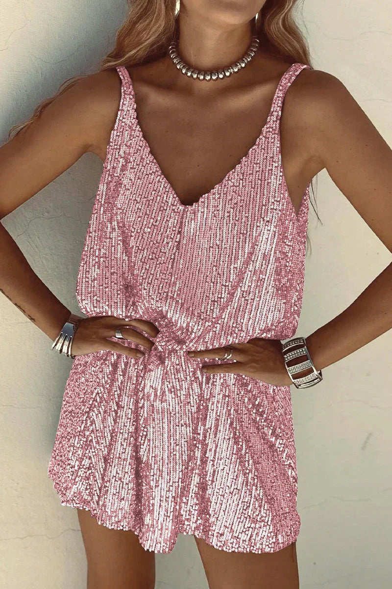 Ladies Glamorous Sequin Mini Dress with Spaghetti Straps