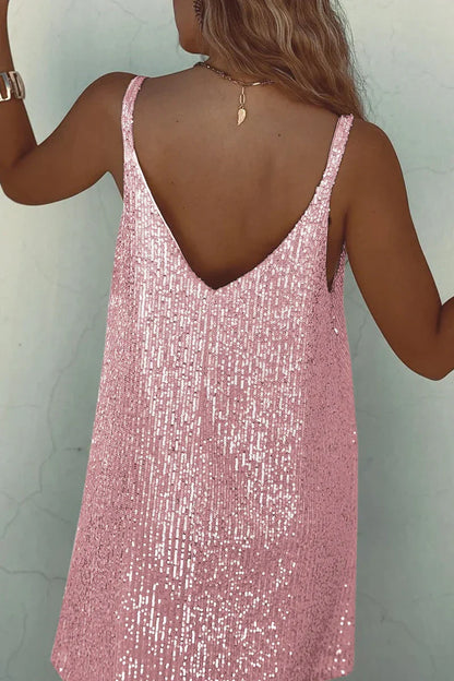Ladies Glamorous Sequin Mini Dress with Spaghetti Straps