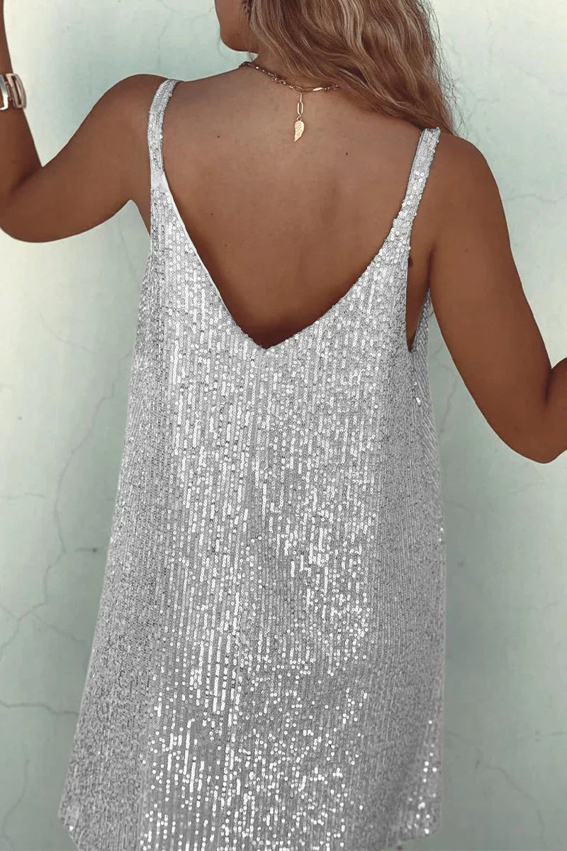 Ladies Glamorous Sequin Mini Dress with Spaghetti Straps