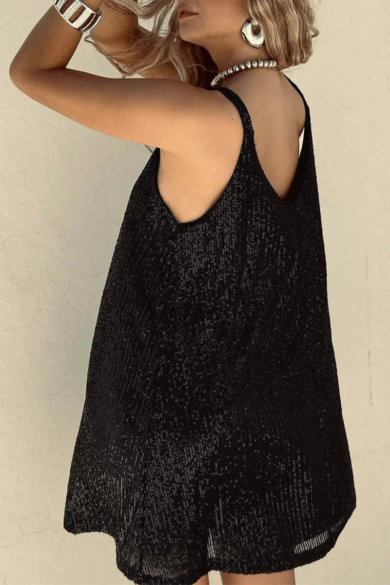 Ladies Glamorous Sequin Mini Dress with Spaghetti Straps