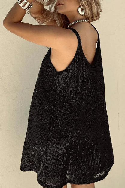Ladies Glamorous Sequin Mini Dress with Spaghetti Straps