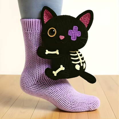 Meias de casa unissexo com design 3D de animais e sola antiderrapante – Quentes e confortáveis