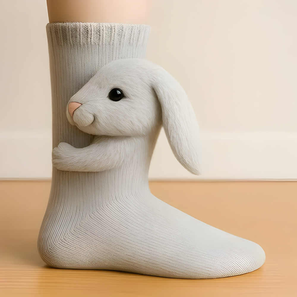 Meias de casa unissexo com design 3D de animais e sola antiderrapante – Quentes e confortáveis