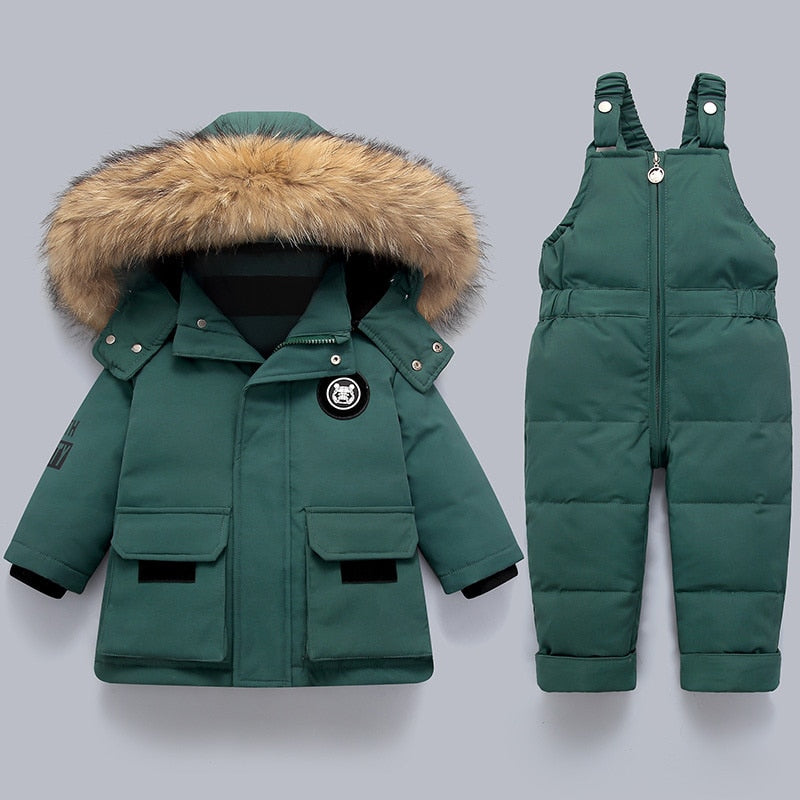 Children's Warm Winter Coat Overall with Fur Collar