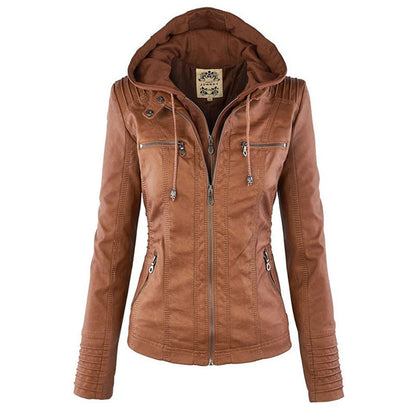 Leather Women's Jacket with Hood - Cynthia
