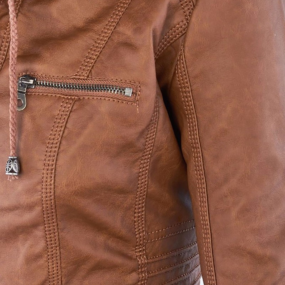 Leather Women's Jacket with Hood - Cynthia