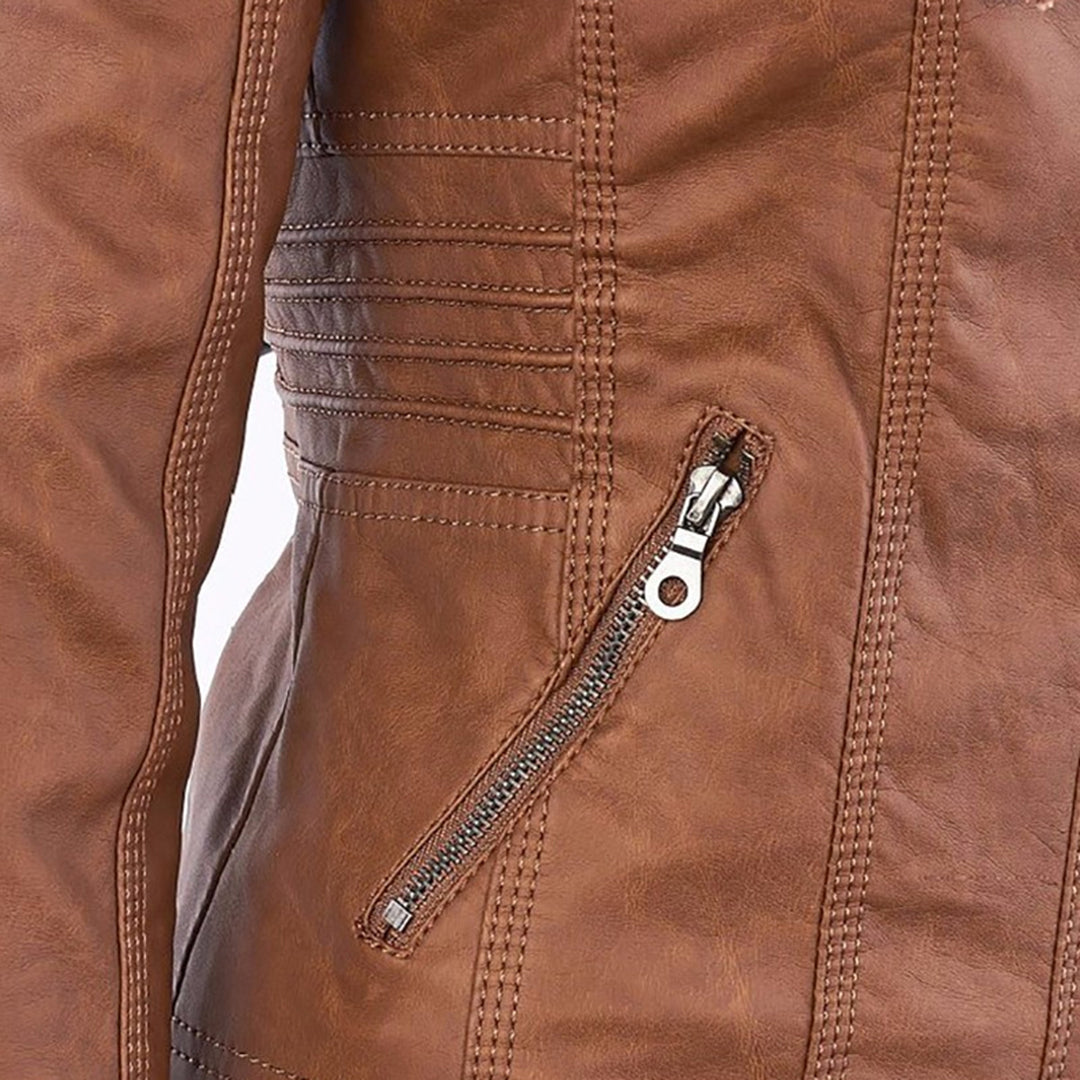 Leather Biker Jacket with Hood for Women