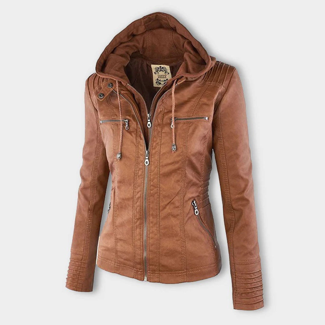 Leather Women's Jacket with Hood - Cynthia