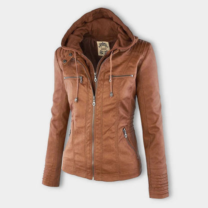 Leather Women's Jacket with Hood - Cynthia