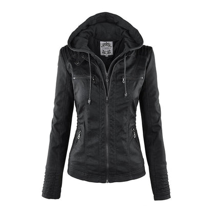 Leather Women's Jacket with Hood - Cynthia