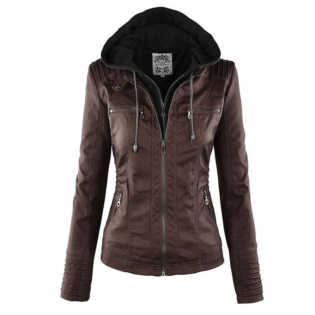 Leather Women's Jacket with Hood - Cynthia