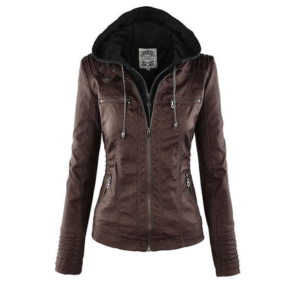 Leather Women's Jacket with Hood - Cynthia