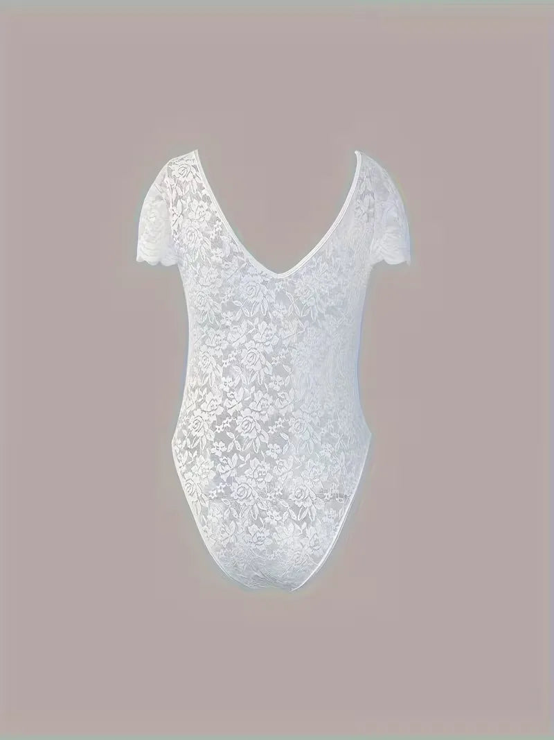 Lace bodysuit with V-neck