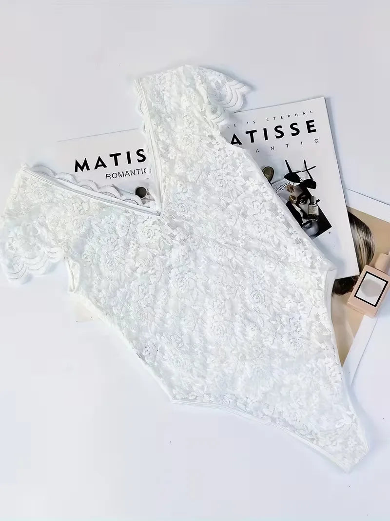 Lace bodysuit with V-neck