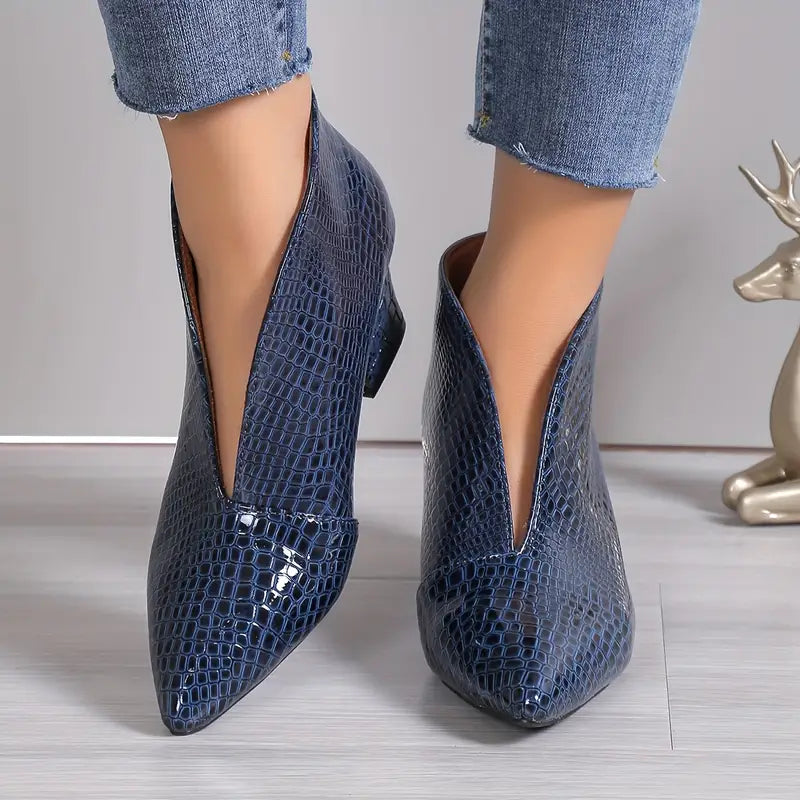 Ladies Ankle Boots with Snake Print and Stylish Block Heel