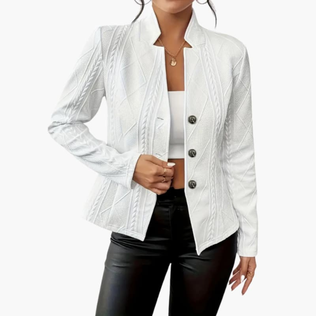 Ladies Blazer with Notched Collar and Button Closure