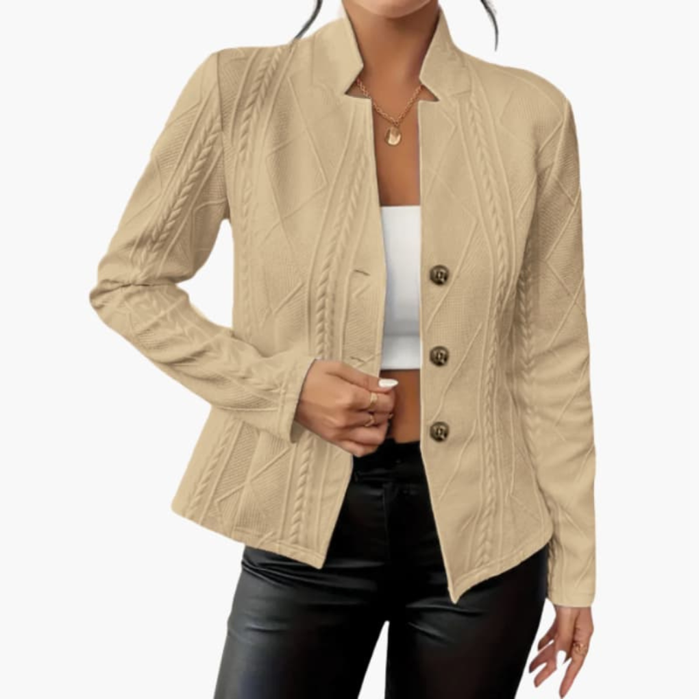 Ladies Blazer with Notched Collar and Button Closure