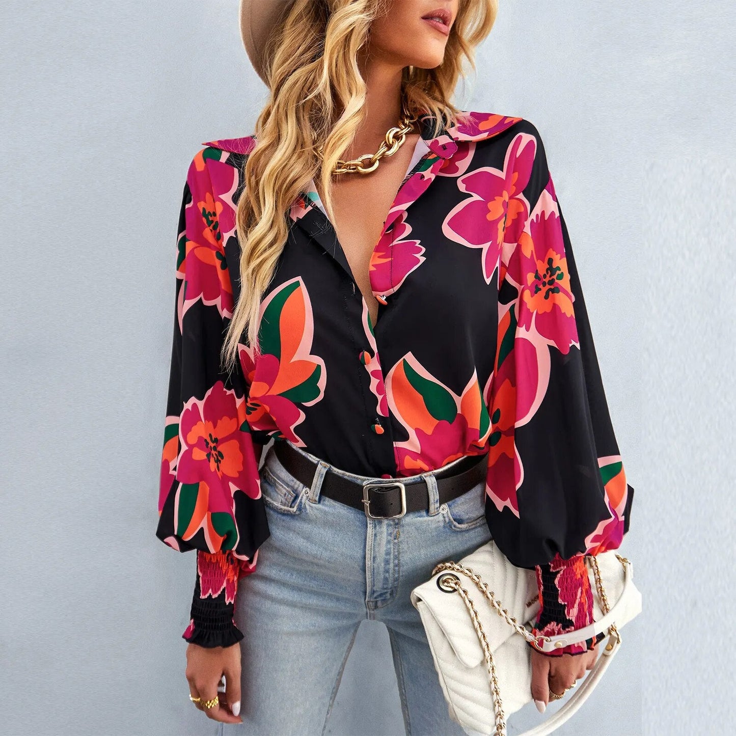 Ladies' Blouse with Floral Print - Flora