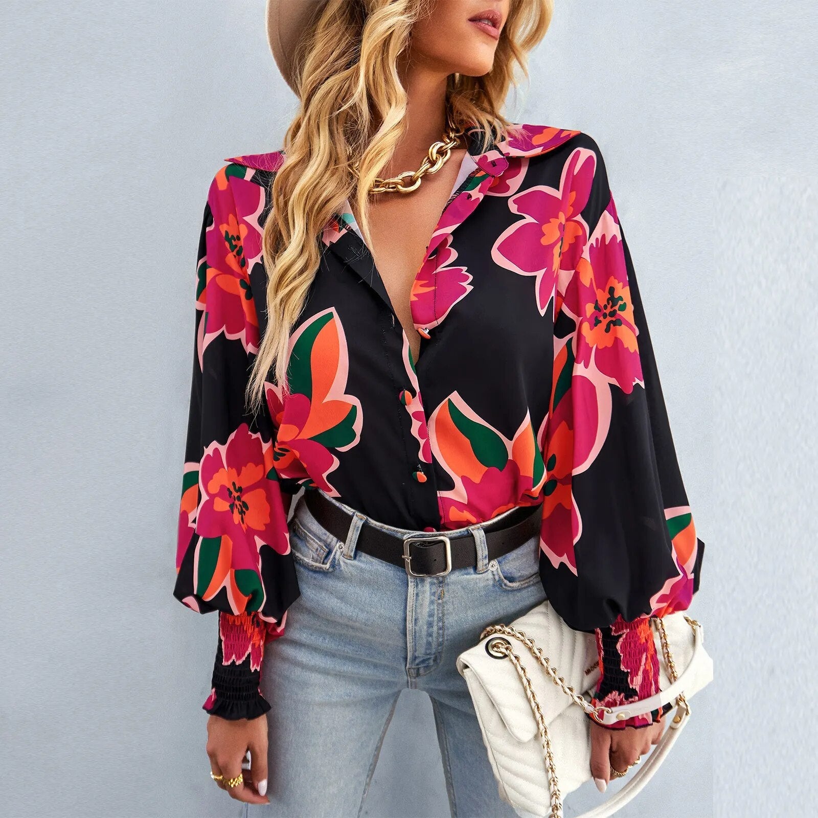 Ladies' Blouse with Floral Print - Flora