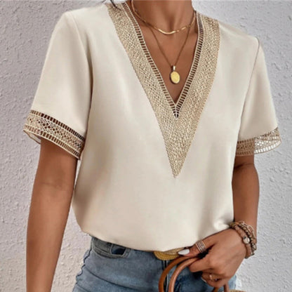 Ladies' Blouse with Split Lace and V-Neck - Nina