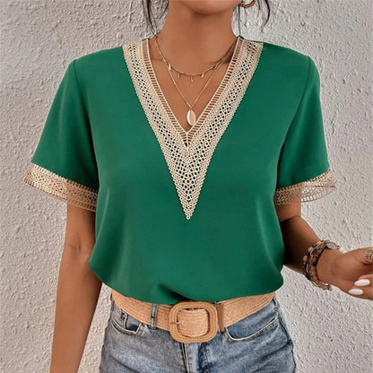 Ladies' Blouse with Split Lace and V-Neck - Nina