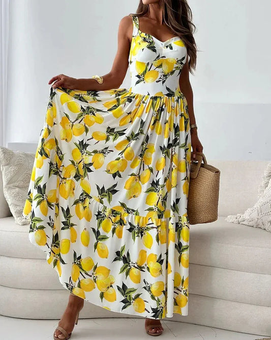 Ladies' Dress with Straps and Lemon Print