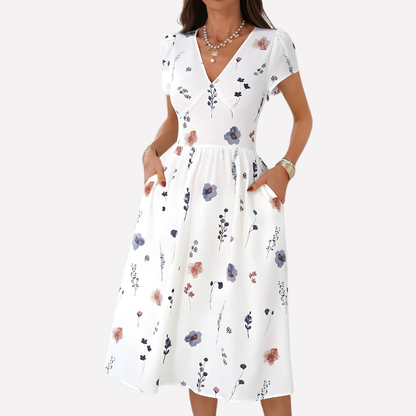 Ladies' Dress with V-Neck and Pockets