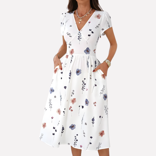 Ladies' Dress with V-Neck and Pockets