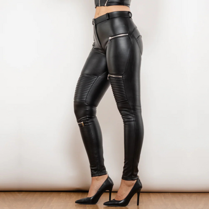Ladies' Faux Leather Slim-Fit Pants