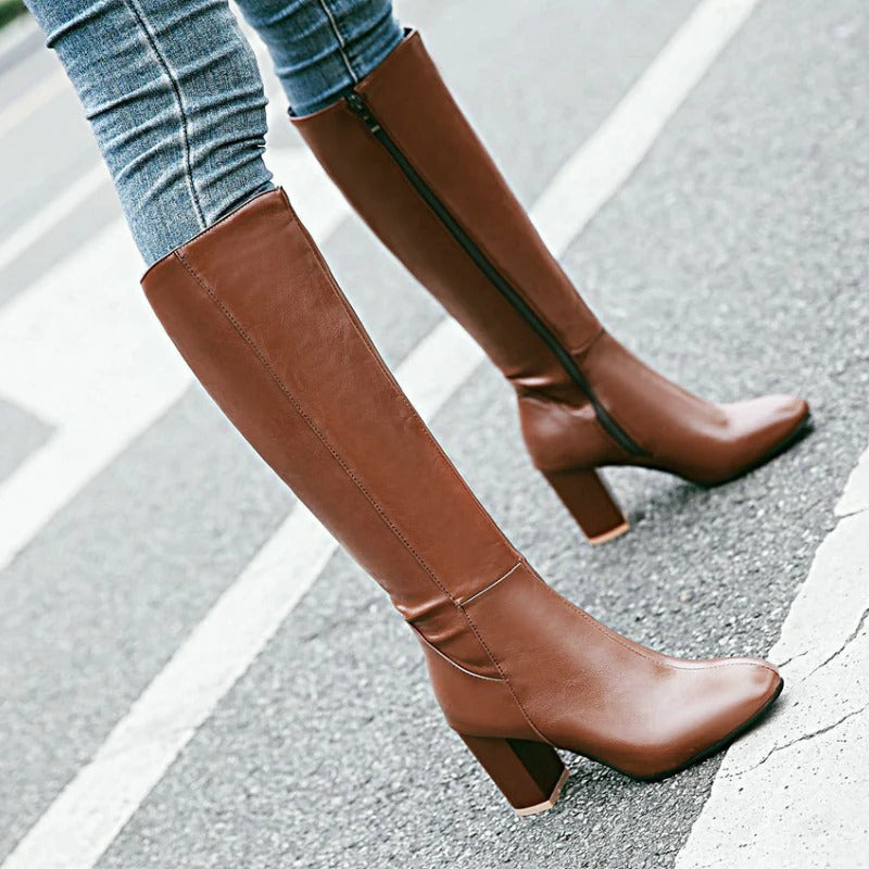 Ladies' Heeled Boots - Knee-High Boots with Zipper | Daisy