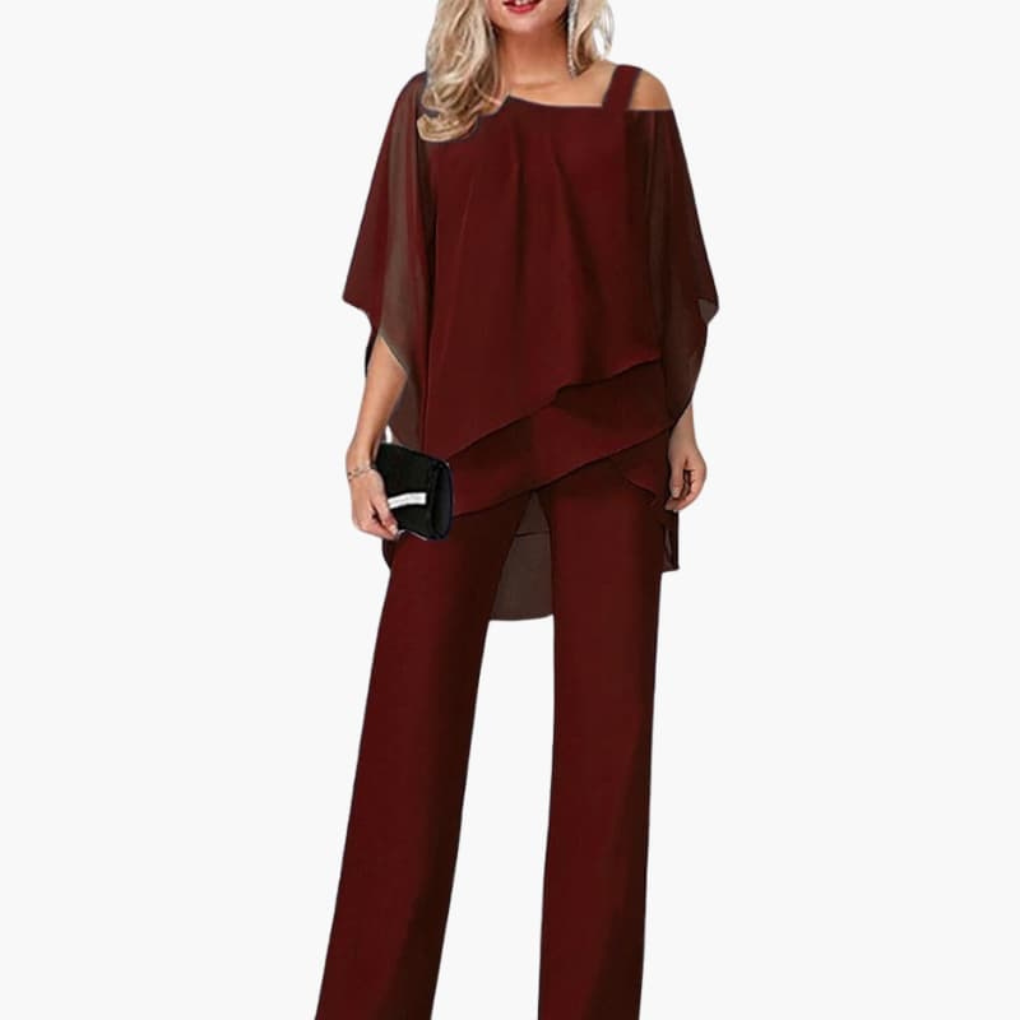 Ladies Jumpsuit with Cold Shoulder and Wide Legs