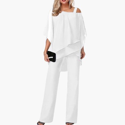 Ladies Jumpsuit with Cold Shoulder and Wide Legs