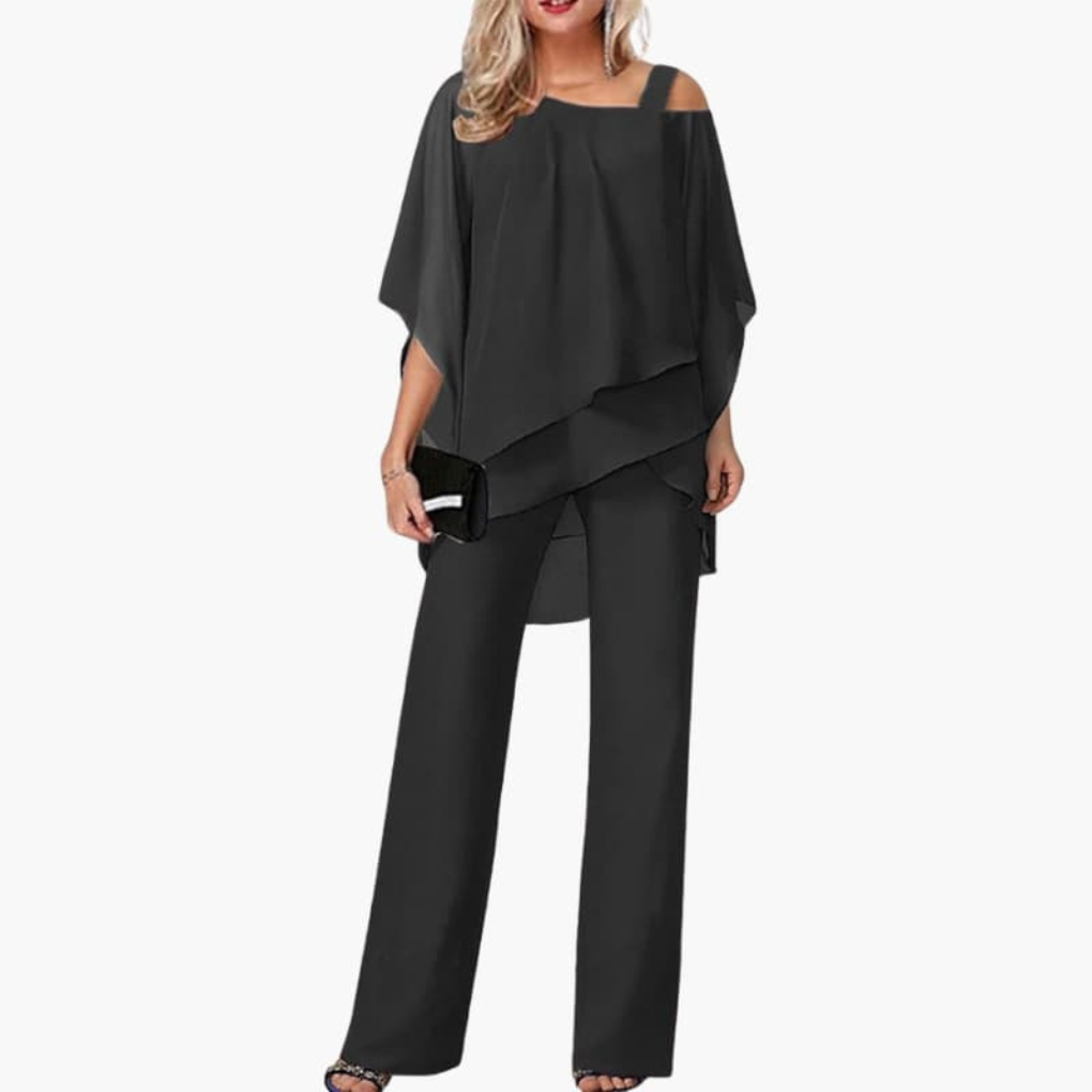 Ladies Jumpsuit with Cold Shoulder and Wide Legs