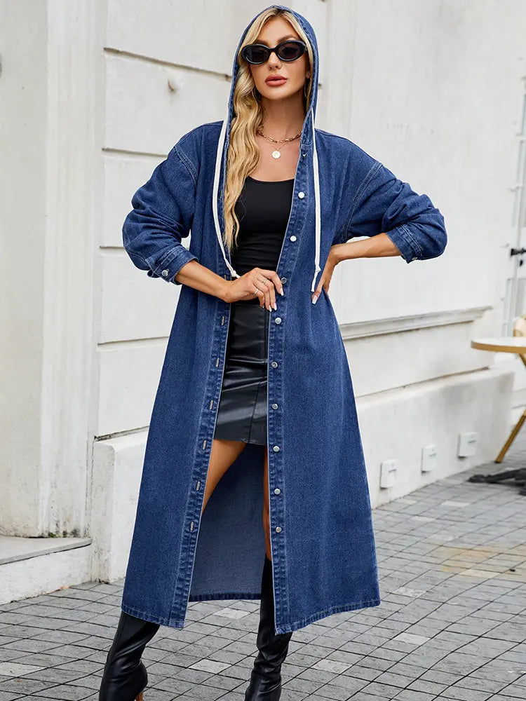 Ladies Long Denim Trench Coat