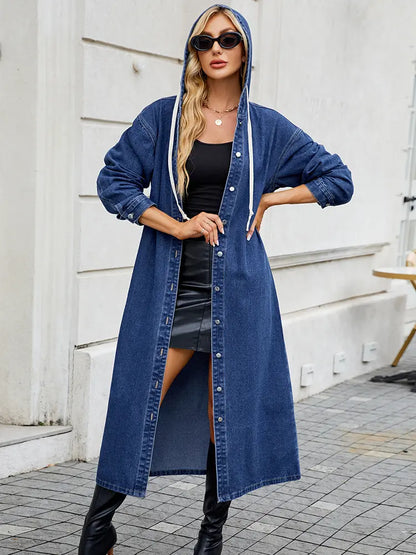 Ladies Long Denim Trench Coat