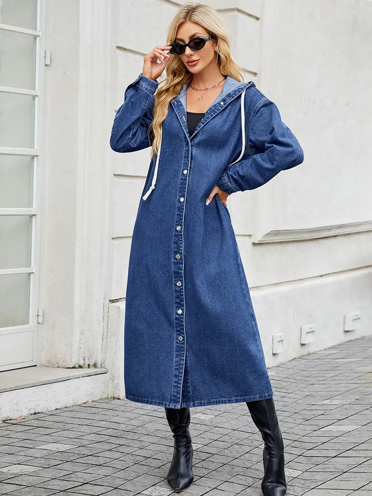 Ladies Long Denim Trench Coat