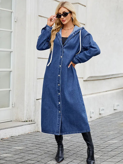 Ladies Long Denim Trench Coat