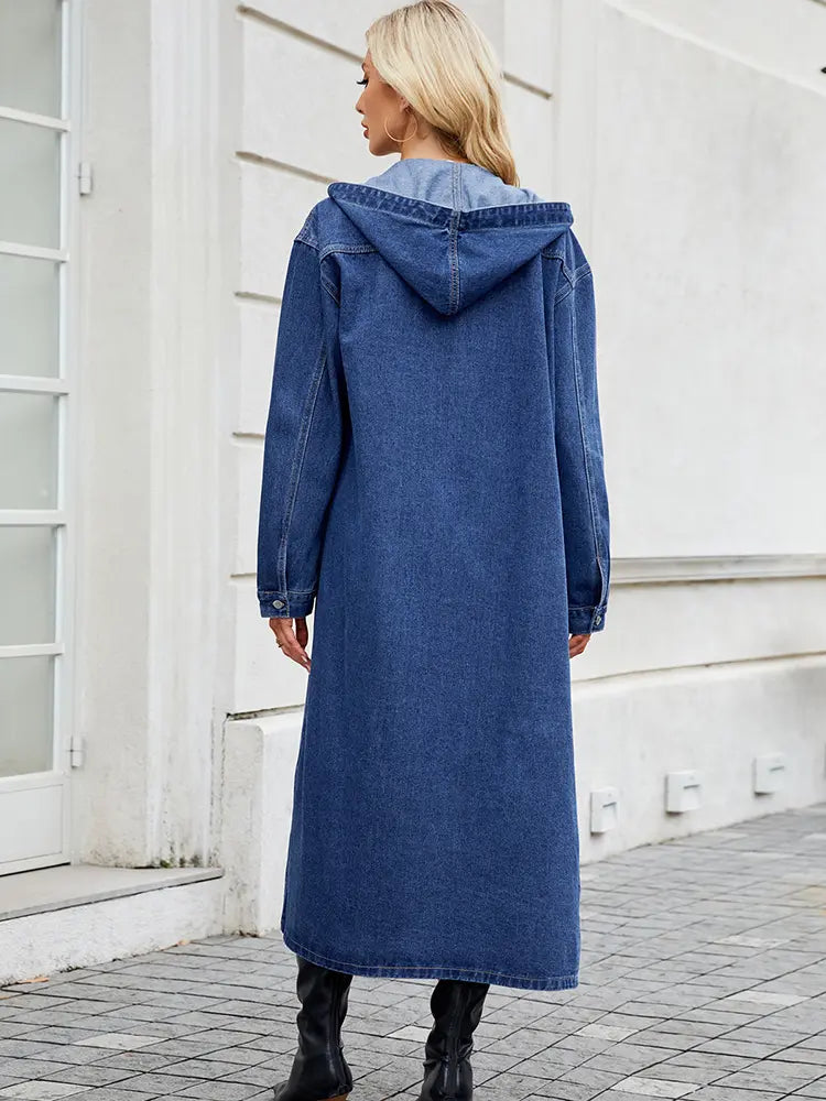 Ladies Long Denim Trench Coat