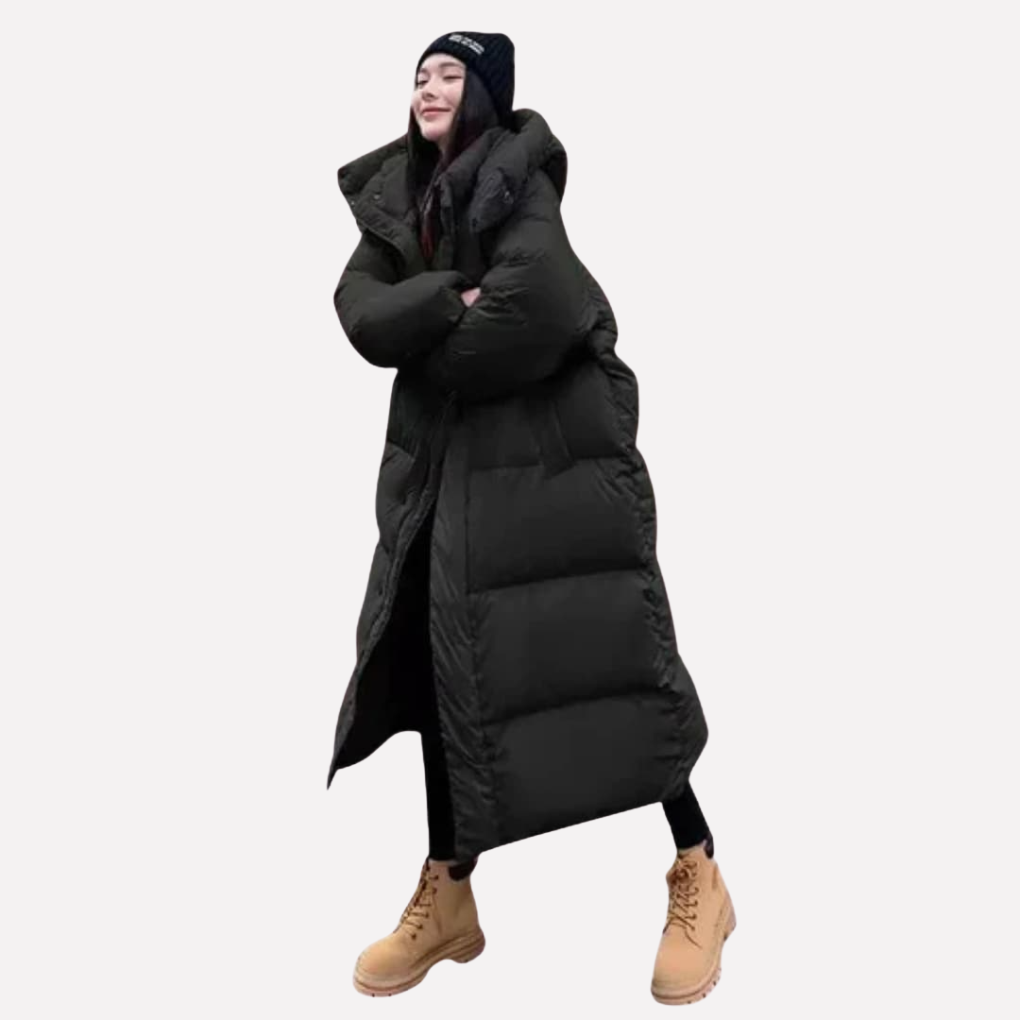 Ladies Long Puffer Jacket with Hood