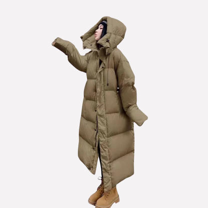 Ladies Long Puffer Jacket with Hood