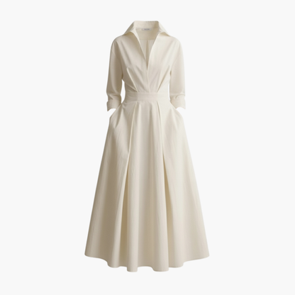 Ladies Long Shirt Dress with Waist Detail and Button Front