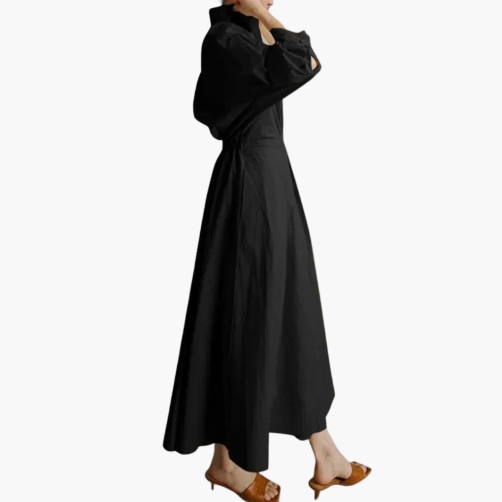Ladies Long Shirt Dress with Waist Detail and Button Front