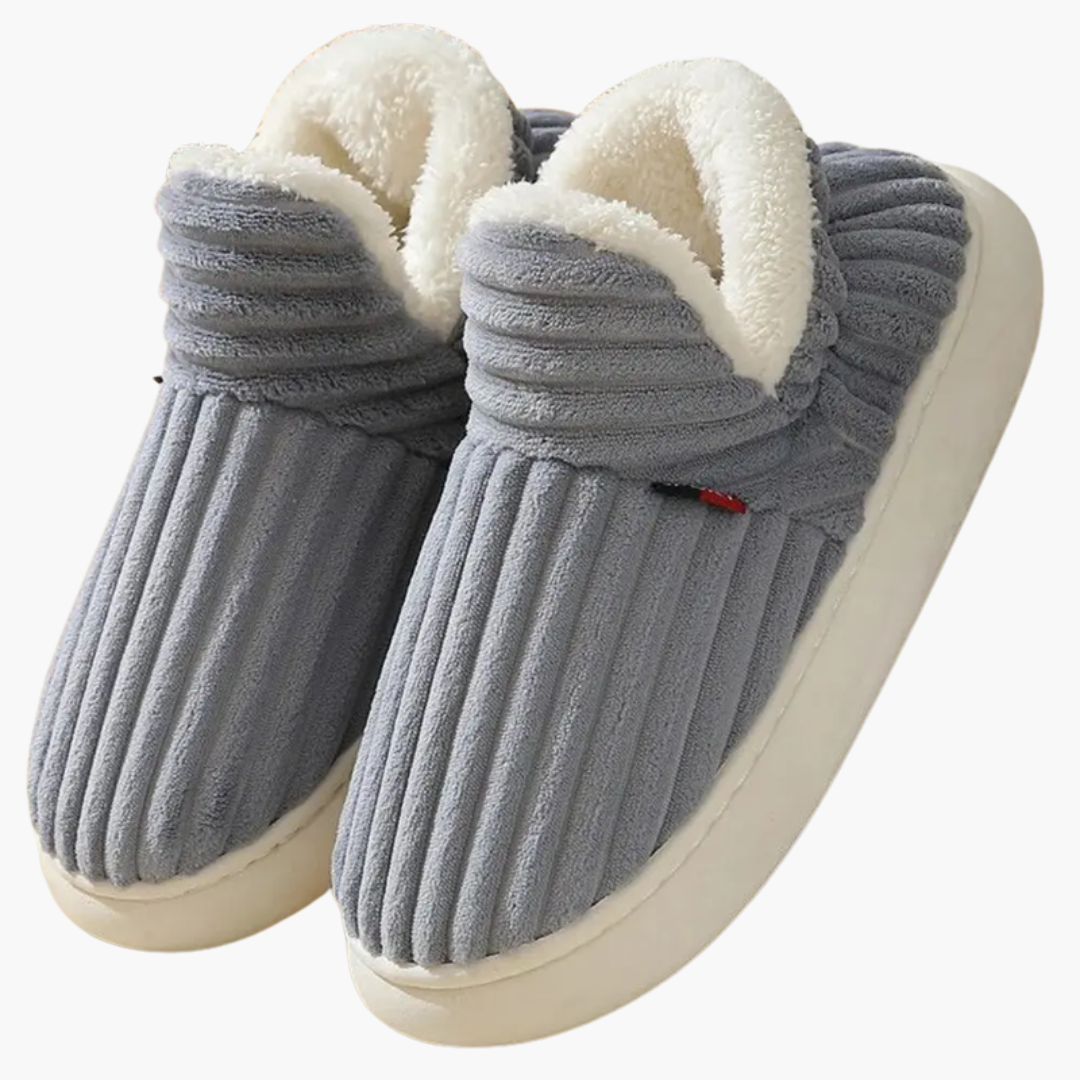 Ladies Plush Slippers – Ribbed Indoor Shoes